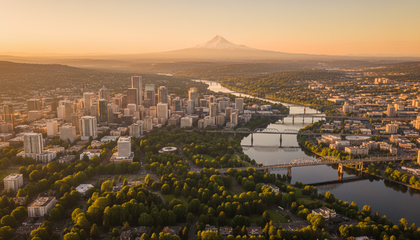 Portland Oregon skyline with Mount Hood